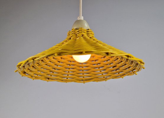 Yellow Hanging Lamp in Wicker Rattan, France, 1960s-AXJ-1742825