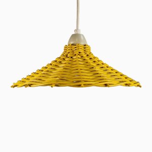 Yellow Hanging Lamp in Wicker Rattan, France, 1960s-AXJ-1742825