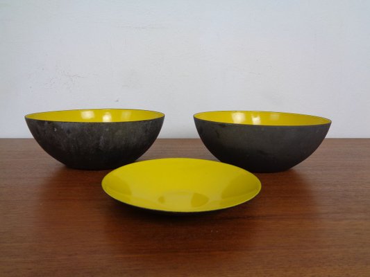 Yellow Krenit Bowls by Herbert Krenchel Torben Ørskov, Set of 3, 1960s-RDW-820306