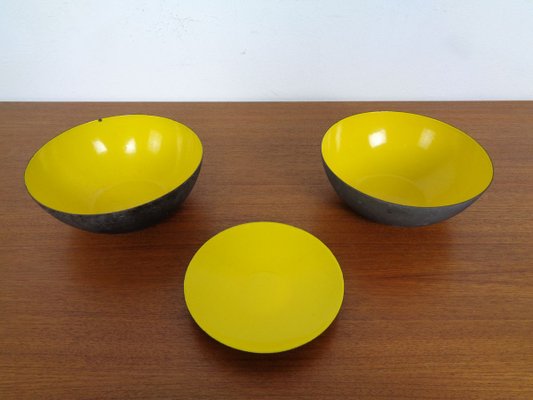 Yellow Krenit Bowls by Herbert Krenchel Torben Ørskov, Set of 3, 1960s-RDW-820306