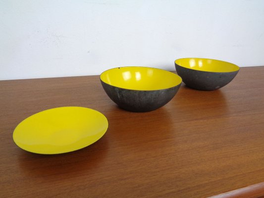 Yellow Krenit Bowls by Herbert Krenchel Torben Ørskov, Set of 3, 1960s-RDW-820306