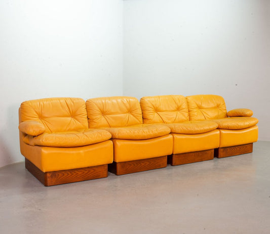 Yellow Leather Modular Sofa Set from Dreipunkt, 1970s, Set of 4