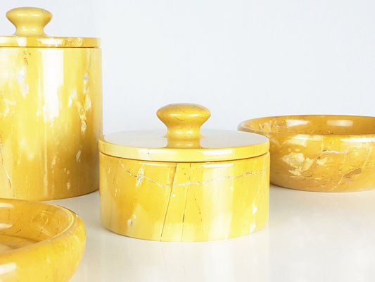 Yellow Marble Bowls and Boxes, 1970s, Set of 4-RD-1822109