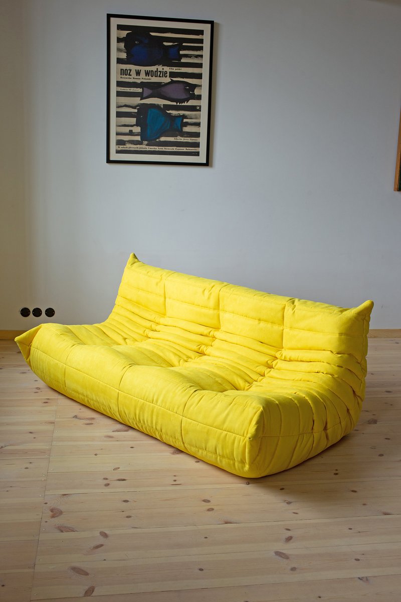 Yellow Microfiber Togo 3-Seat Sofa by Michel Ducaroy for Ligne Roset