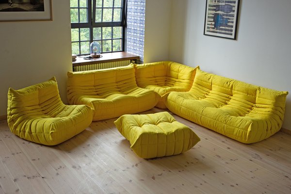 Yellow Microfiber Togo Living Room by Michel Ducaroy for Ligne Roset, Set of 5-IXA-1327600