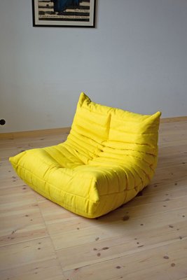 Yellow Microfiber Togo Lounge Chair and Pouf by Michel Ducaroy for Ligne Roset, Set of 2-IXA-767828