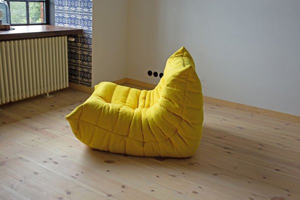 Yellow Microfiber Togo Lounge Chair and Pouf by Michel Ducaroy for Ligne Roset, Set of 2-IXA-767828