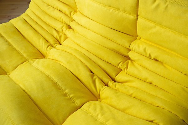 Yellow Microfiber Togo Pouf and 2-Seat Sofa by Michel Ducaroy for Ligne Roset, Set of 2-IXA-660010