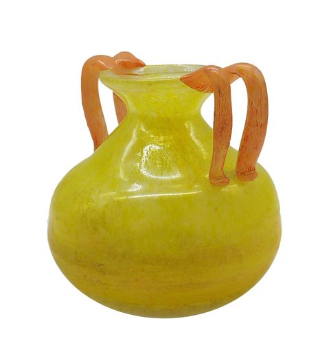 Yellow Murano Glass Two Handles Amphora Vase, Italy, 1960s