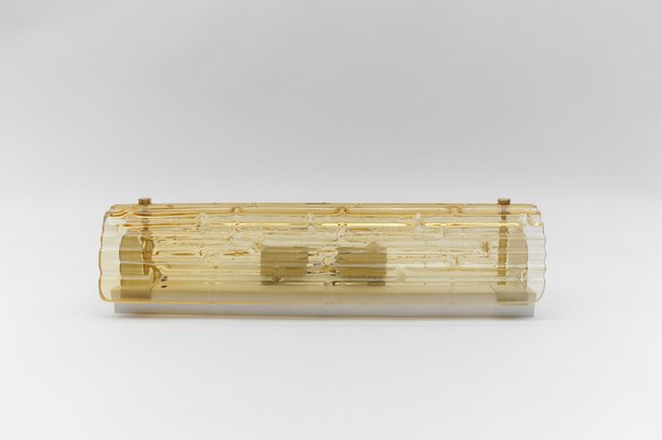 Yellow Tinted Structured Glass Sconce by Doria for Doria Leuchten, Germany, 1960s-KQB-1739513