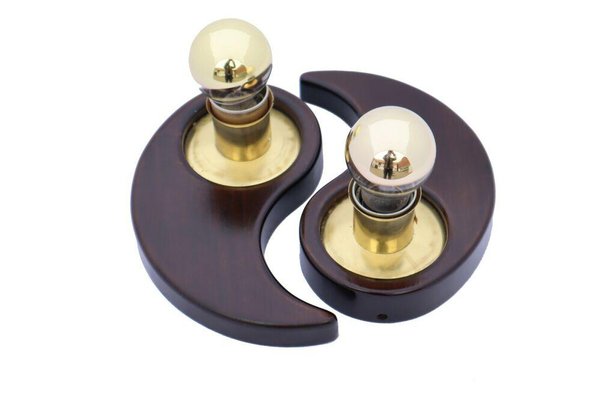 Yin & Yang Wall Lamps in Mahogany, 1970s, Set of 2-ESB-1376569