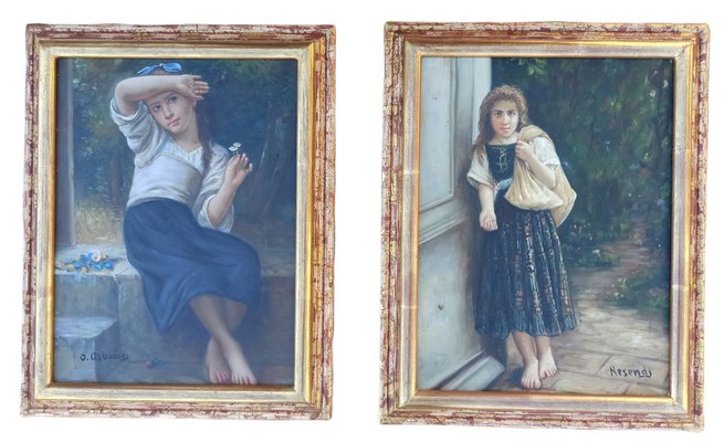 Young Albiach and Remensi, 1960s, Oil on Canvas Paintings, Framed, Set of 2-ZVO-1185355