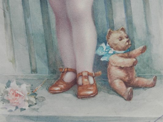 Young Child with Teddybear Watercolor by A. Reng, 1918-ARU-1004830