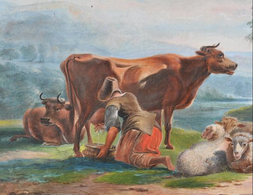 Young Girl Milking a Cow, 1859, Artwork on Paper-QOR-2023620