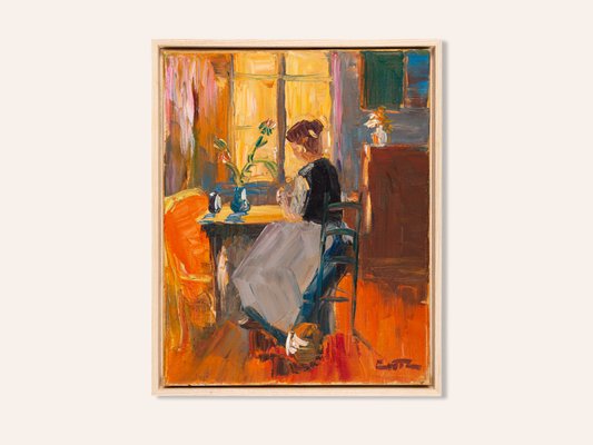 Young Woman in Morning Sun, Oil on Canvas-GPP-1060110