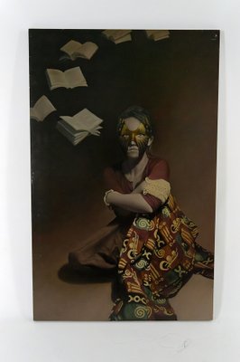 Young Woman with Books, 1970s, Painting on Panel-XNH-1816686