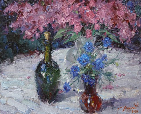 Yuriy Demiyanov, Cornflowers and Phloxes, 2023, Oil on Canvas-CHG-2037056