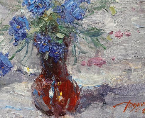 Yuriy Demiyanov, Cornflowers and Phloxes, 2023, Oil on Canvas-CHG-2037056