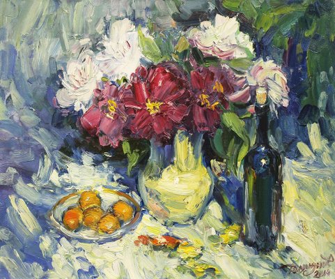 Yuriy Demiyanov, Peonies and Apricots, 2022, Oil on Canvas-CHG-2037065