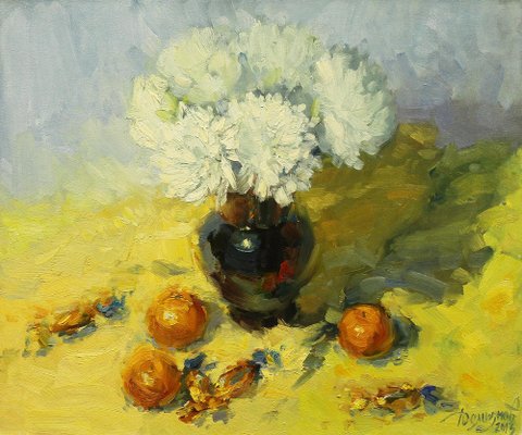 Yuriy Demiyanov, Tangerines and Candy, 2023, Oil on Canvas-CHG-2037058