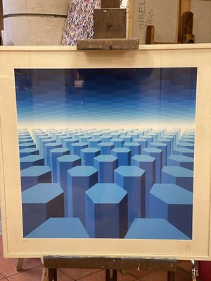 Yvaral, 50 Shades of Blue, 1970s, Silk-Screen, Framed