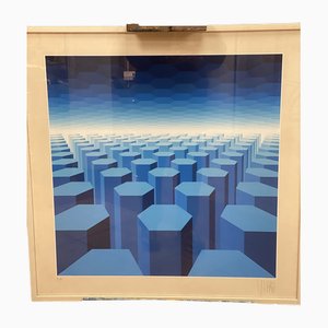 Yvaral, 50 Shades of Blue, 1970s, Silk-Screen, Framed-ICD-1776738