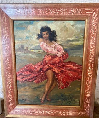 Yves Diey, Dancer, Oil on Canvas, Framed-DY-1823107