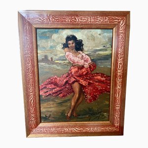 Yves Diey, Dancer, Oil on Canvas, Framed-DY-1823107