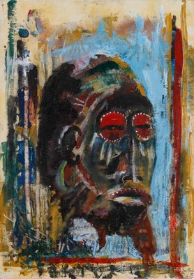 Yves Farbos, African Mask, 1990s, Painting on Cardboard-WFS-1750754