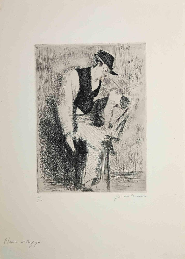 Yvonne Mondin, Man with the Pipe, Etching, Mid 20th Century