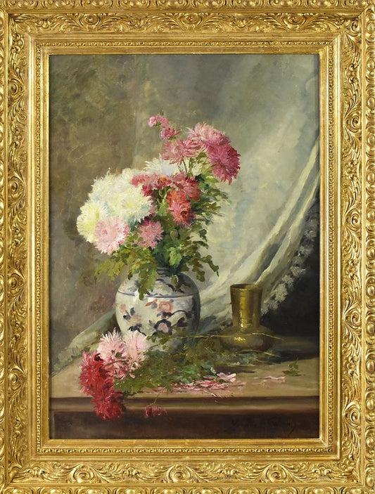 Yvonne Salomon, Chrysanthemums, Oil on Canvas, 19th Century