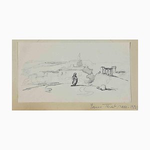 Yvonne Thivet, Landscape, Original Pencil Drawing, Mid-20th Century-ZCI-1403481