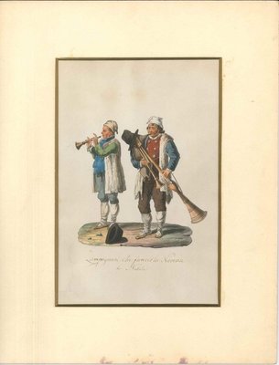 Zampognari che fanno la Novena di Natale - Watercolor by M. De Vito - 1820 ca. 1820 c.a.-ZCI-757844