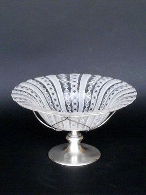 Zanfirico Glass and Silver Italian Murano Bowl from Barovier & Toso, 1950s-KGD-754204