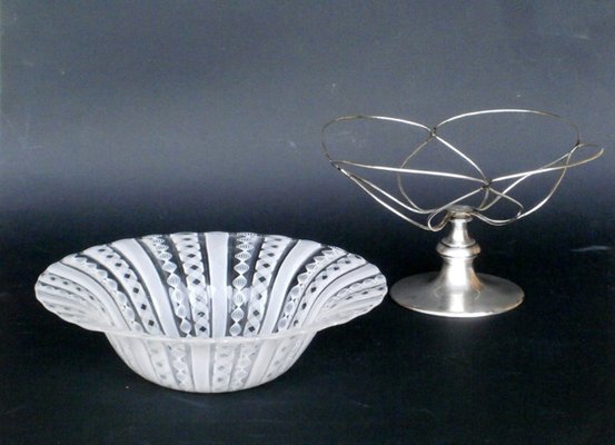 Zanfirico Glass and Silver Italian Murano Bowl from Barovier & Toso, 1950s-KGD-754204