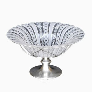 Zanfirico Glass and Silver Italian Murano Bowl from Barovier & Toso, 1950s-KGD-754204