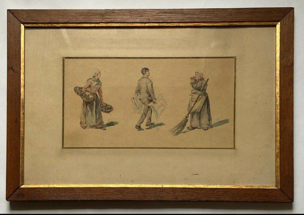 Zenon Trigo, Old Profession, 19th Century, Watercolor on Paper, Framed