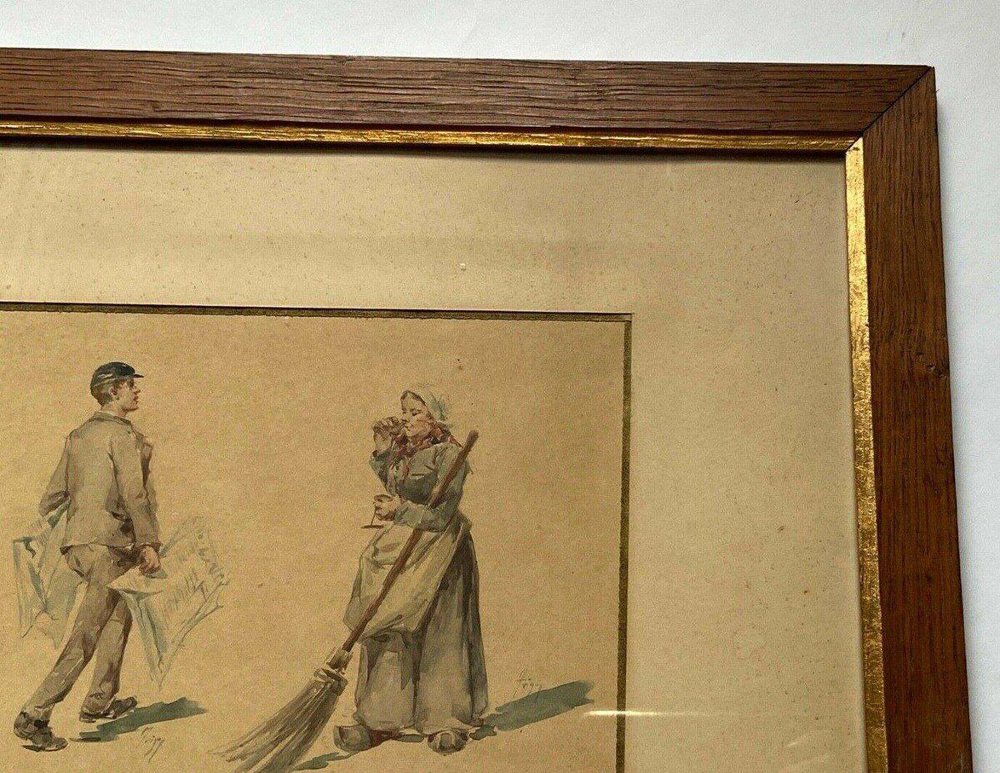 Zenon Trigo, Old Profession, 19th Century, Watercolor on Paper, Framed