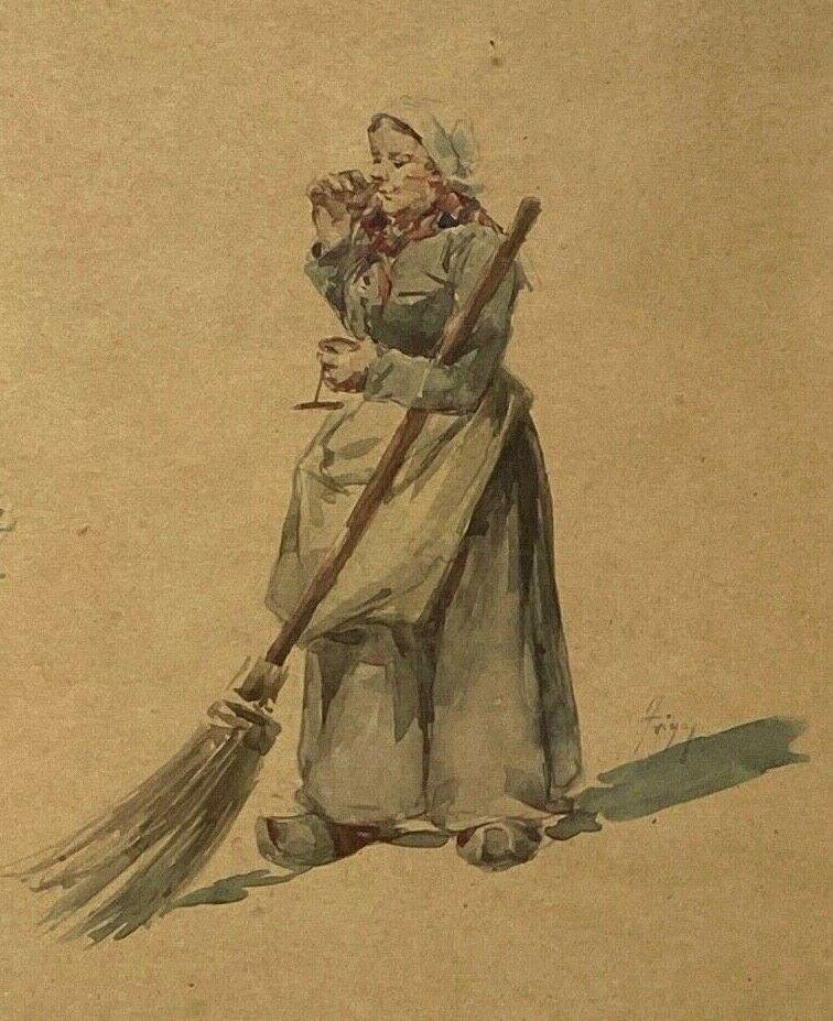 Zenon Trigo, Old Profession, 19th Century, Watercolor on Paper, Framed