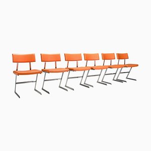 Zig Zag Chairs in Metal and Orange Leatherette, Belgium, 1960s, Set of 6-QT-1704356