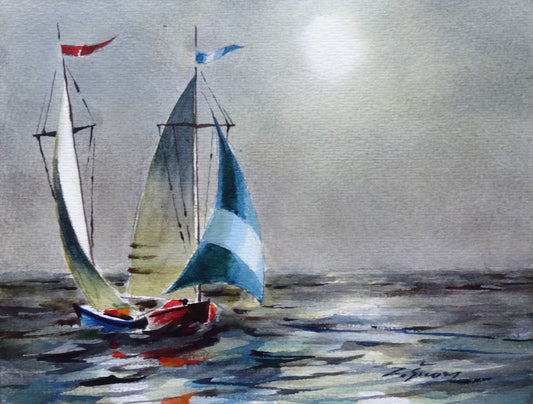 Zigmunds Snore, Sailboats I, Watercolor on Paper