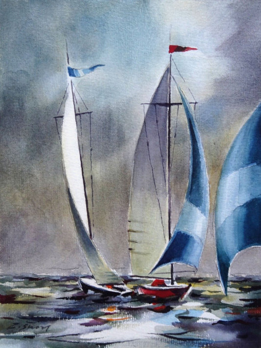 Zigmunds Snore, Sailboats, Watercolor on Paper