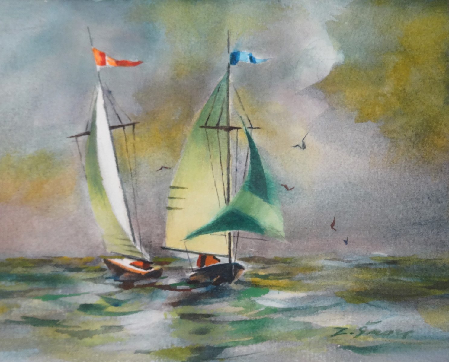 Zigmunds Snore, Sails, Watercolor on Paper