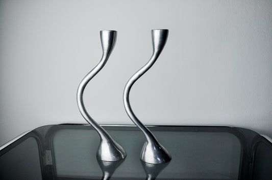 Zigzag Candleholders by Art3, Spain, 1970s, Set of 2