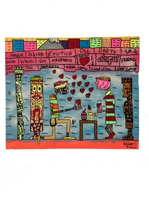 Ziv Lahat, Romantic Dinner at Waikiki Beach, 2020, Spray Paint and Acrylic Markers on Canvas-CHG-2030276