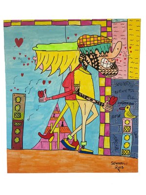 Ziv Lahat, Toi et Moi A L'hotel Amour, 2019, Acrylic and Markers on Canvas-CHG-2030240