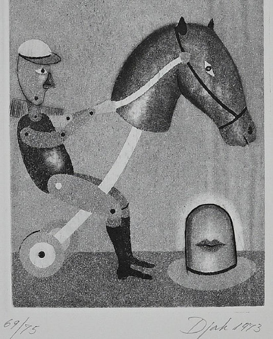 Zivko Djak, Rocking Horse, Etching, 1973