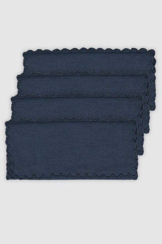 Zurbano Navy Linen Cocktail Napkins by Los Encajeros, Set of 4