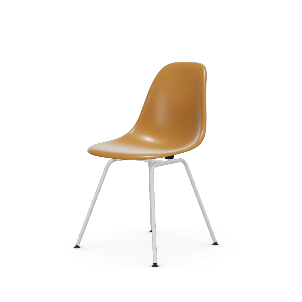 Eames Fiberglass Side Chair Dsx (Without Upholstery) by Vitra #powder-coated white (smooth) / Eames dark ochre