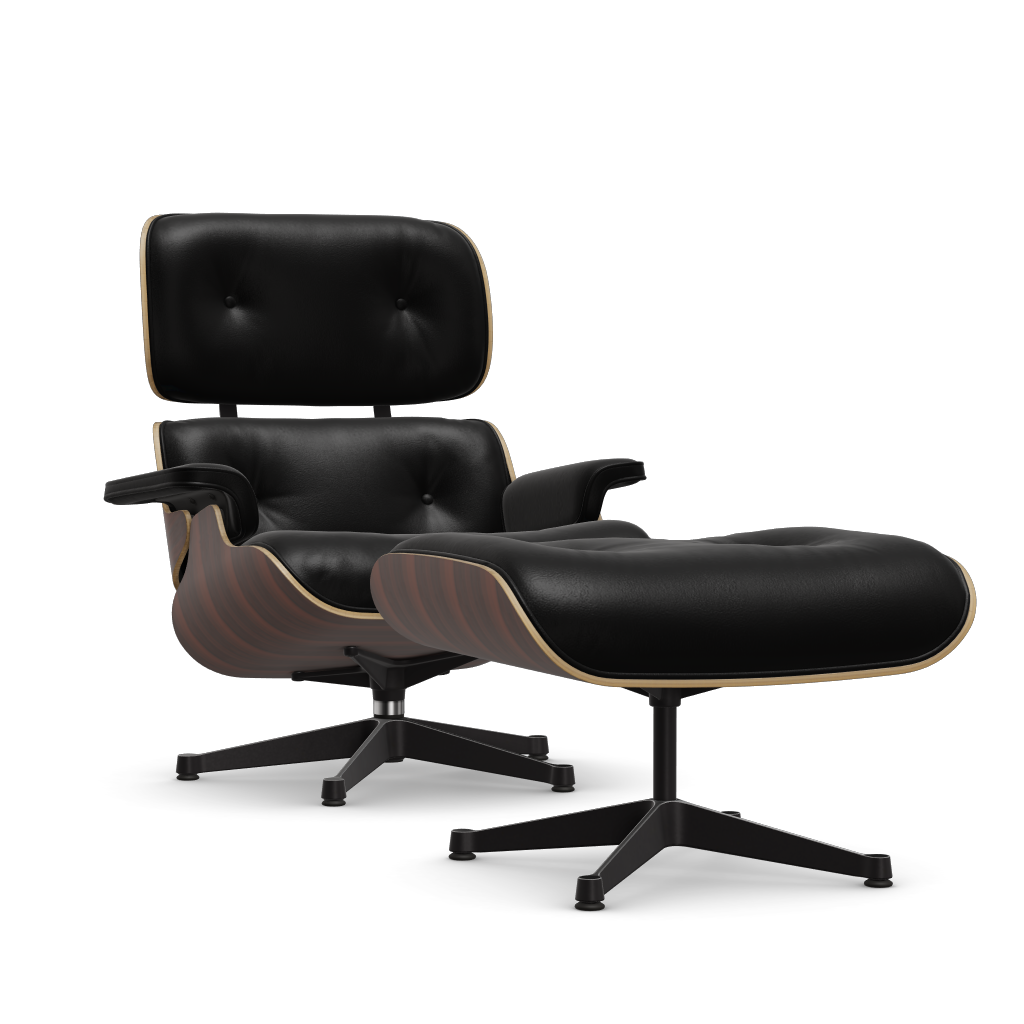 Lounge Chair & Ottoman (New Dimensions) by Vitra #Santos palisander/polished / sides black/Leather Natural F - nero